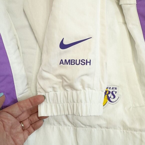 Nike x‎ AMBUSH NBA Collection Women’s Lakers Jacket Nylon White Purple Size Med - Picture 8 of 13